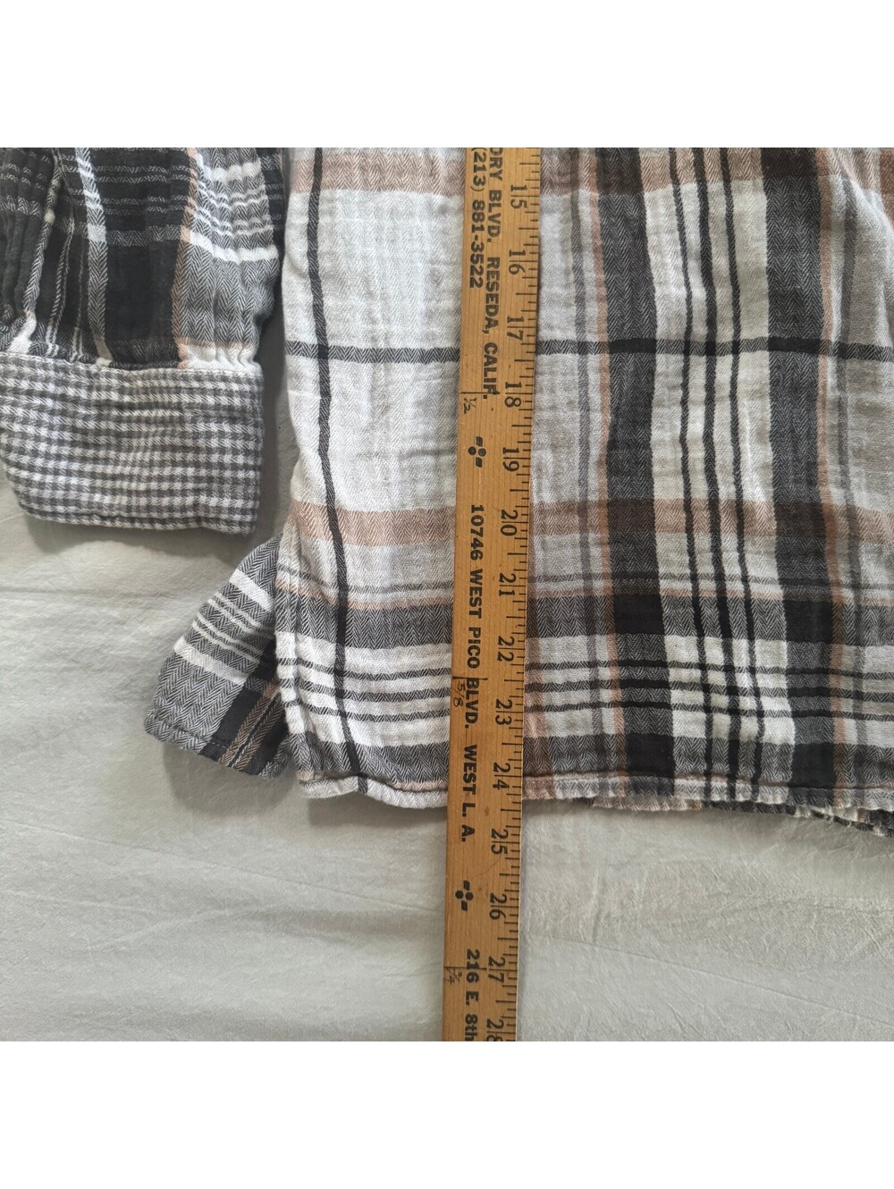 aerie Lightweight Cotton Plaid Shirt Black Brown Size L - Picture 4 of 6